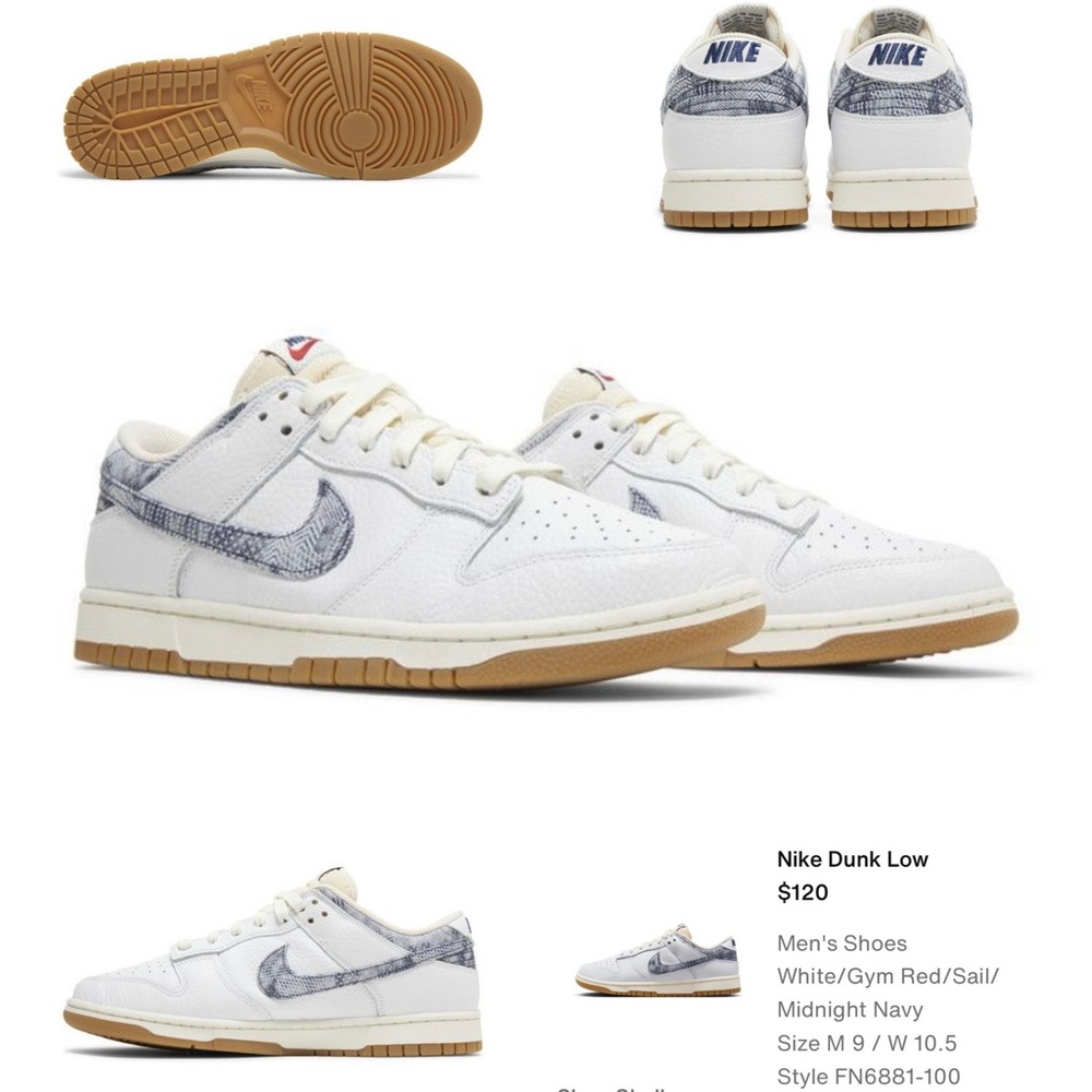 Nike Dunk Low White and Navy Sneakers